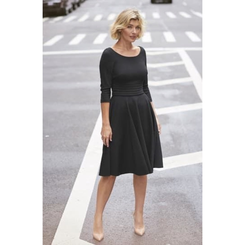 HARPER ROSE Pleated Fit & Flare Black Dress Size 8